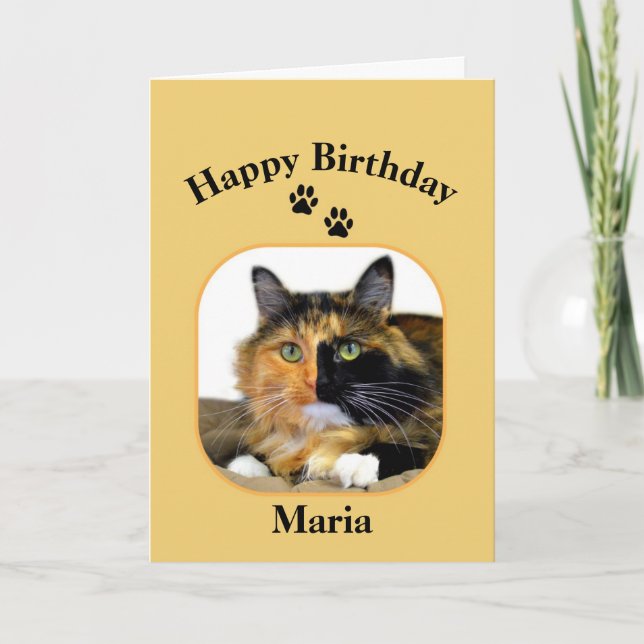 Tarjeta Cumpleaños del gato de calicó de Maria feliz (Anverso)