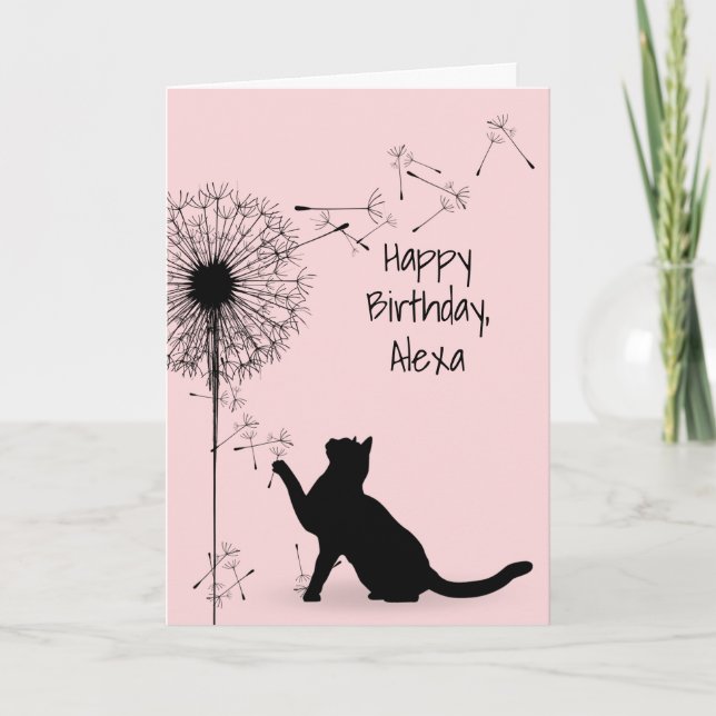 Tarjeta Cumpleaños del Gato Negro y el Dandelion (Anverso)