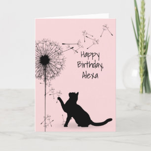 Tarjeta Cumpleaños del Gato Negro y el Dandelion
