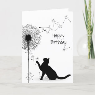 Tarjeta Cumpleaños del Gato Negro y el Dandelion