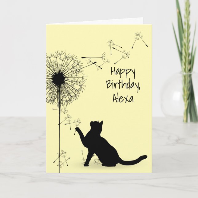 Tarjeta Cumpleaños del Gato Negro y el Dandelion (Anverso)