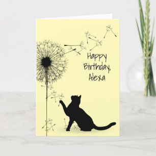 Tarjeta Cumpleaños del Gato Negro y el Dandelion