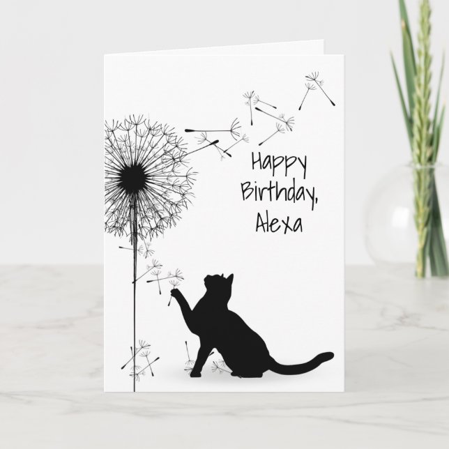 Tarjeta Cumpleaños del Gato Negro y el Dandelion (Anverso)