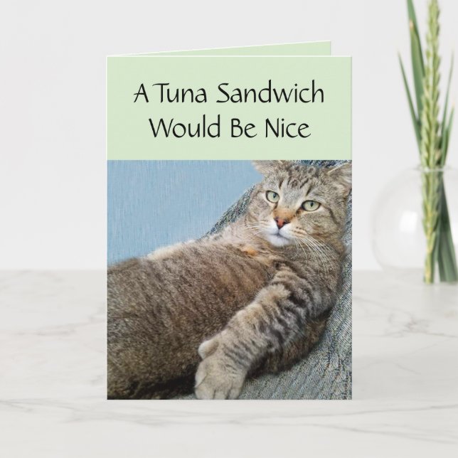 Tarjeta Cumpleaños Del Gato Y El Sándwich De Atún (Anverso)