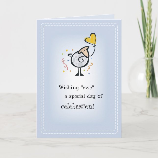 Tarjeta Cumpleaños del globo de corazón de oveja (Anverso)