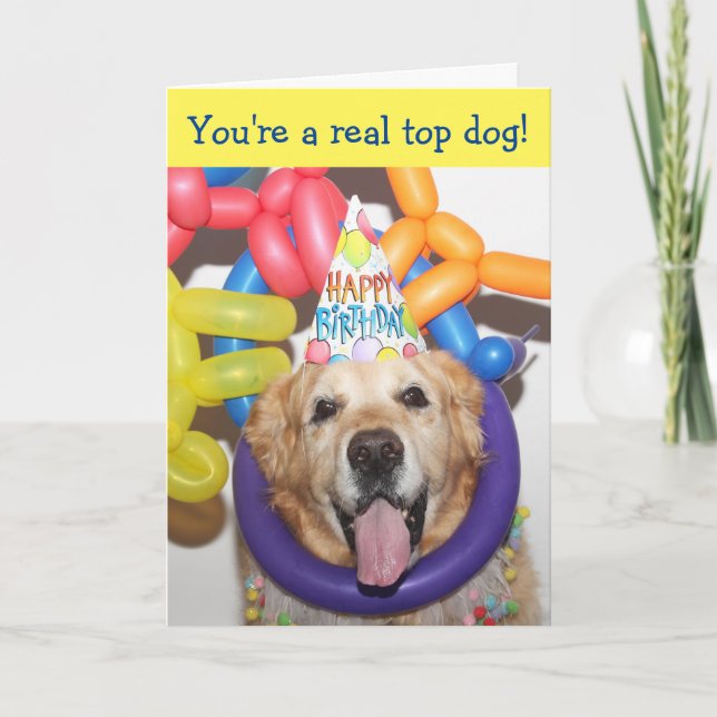 Tarjeta Cumpleaños del Globo Golden Retriever (Anverso)