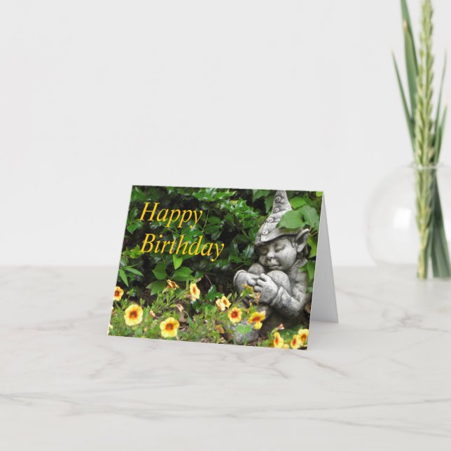 Tarjeta Cumpleaños del gnomo del jardín feliz (Anverso)