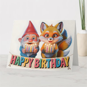 Tarjeta Cumpleaños del gnomo del jardín sonriente y el cac