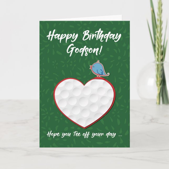 Tarjeta Cumpleaños del Godson Golf Sports Heart (Anverso)