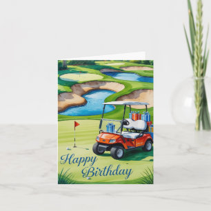 Tarjeta Cumpleaños del golf con carrito de golf
