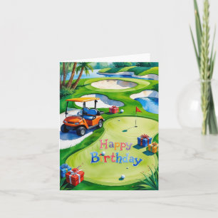 Tarjeta Cumpleaños del golf con carrito de golf