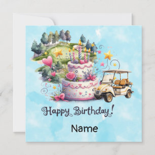 Tarjeta Cumpleaños del golf con carrito de golf