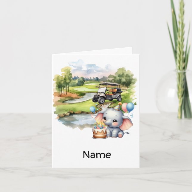 Tarjeta Cumpleaños del golf con carrito de golf (Anverso)