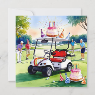 Tarjeta Cumpleaños del golf Temático con carrito de golf y