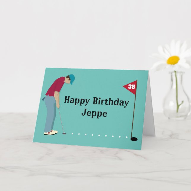 Tarjeta Cumpleaños del Golfer Putting Golf Ball (Planta pequeña)