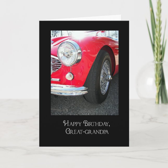 Tarjeta Cumpleaños del Gran Abuelo en el coche deportivo (Anverso)