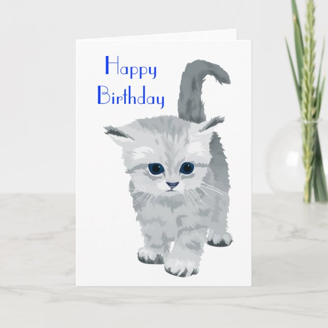 Tarjeta Cumpleaños del Gray Kitten Fluffy (Anverso)