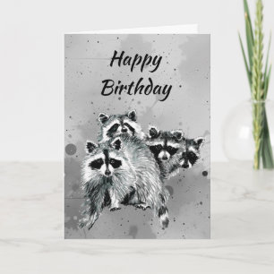Tarjeta Cumpleaños del Grupo Arte de Mapache Divertido Ani