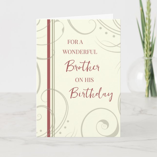 Tarjeta Cumpleaños del hermano rojo y beige (Anverso)