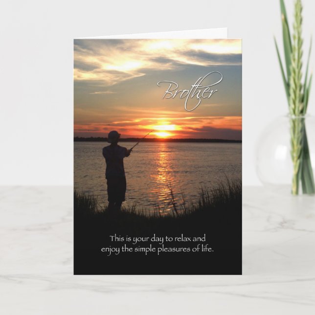 Tarjeta Cumpleaños del hermano, silueta de pesca de atarde (Anverso)
