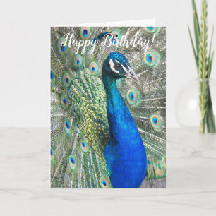 Tarjeta Cumpleaños del hermoso pavo real azul