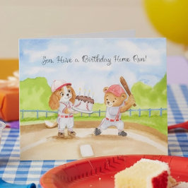 Tarjeta Cumpleaños del hijo Oso de peluche de béisbol y Ca