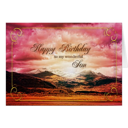 Tarjeta Cumpleaños del hijo, puesta del sol sobre las