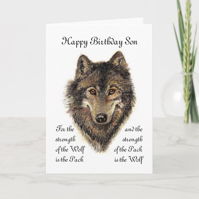 Tarjeta Cumpleaños del hijo - Wolf y presupuesto de paquet (Anverso)