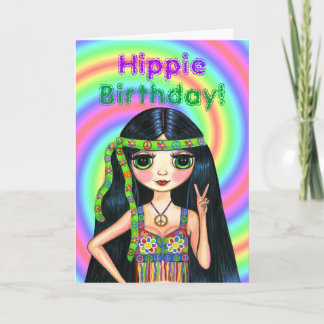 Tarjeta ¡Cumpleaños del Hippie! Chica psicodélico lindo