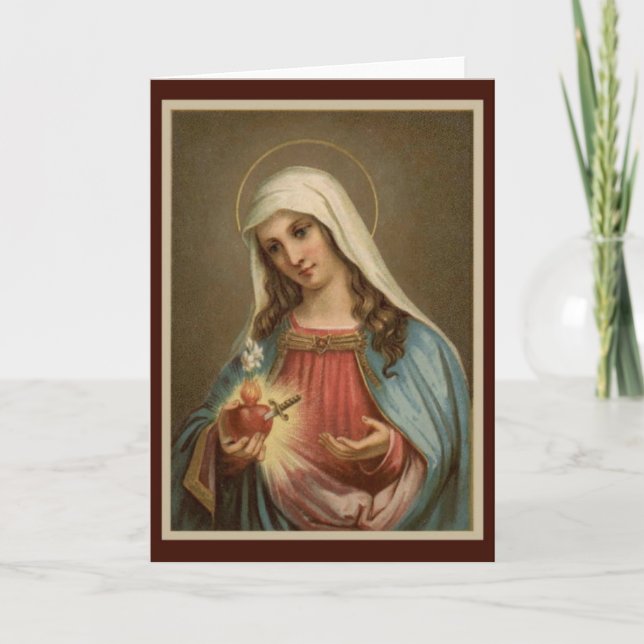 Tarjeta Cumpleaños del Inmaculado Corazón de María con lir (Anverso)