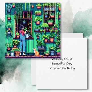 Tarjeta Cumpleaños del Jardín de Arte Pixel Personalizado