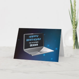 Tarjeta Cumpleaños del Jefe de Todos con Computadora