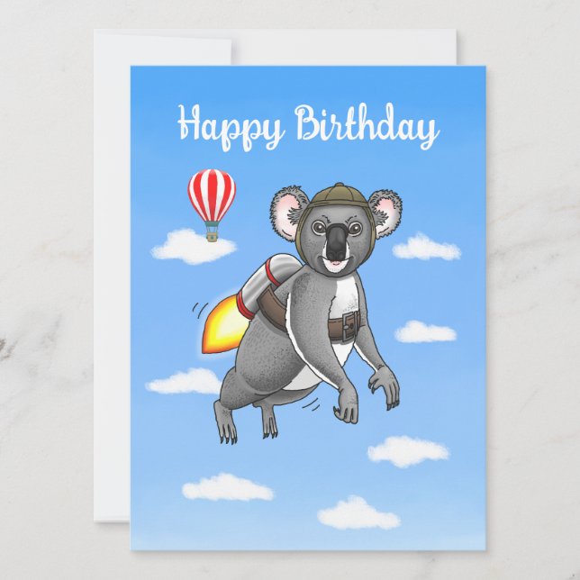 Tarjeta Cumpleaños del Koala Cohete (Anverso)