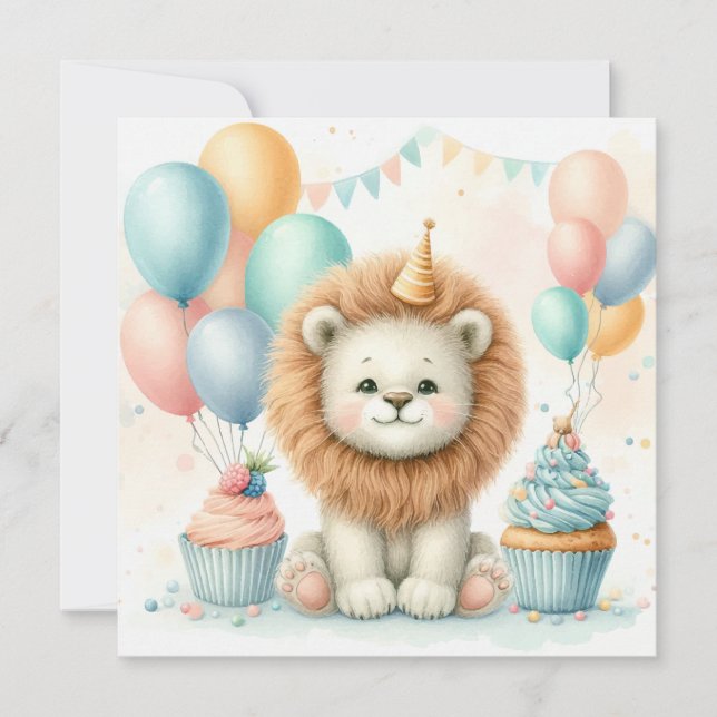 Tarjeta Cumpleaños del León Cute (Anverso)