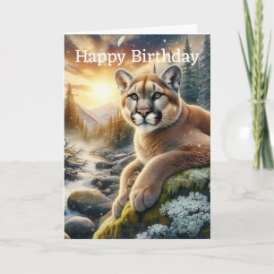 Tarjeta Cumpleaños del león de montaña acostado en el acan