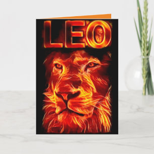 Tarjeta Cumpleaños del León del Rótulo de Fuego Leo