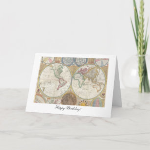 Tarjeta Cumpleaños del mapa de Viejo Mundo feliz a partir
