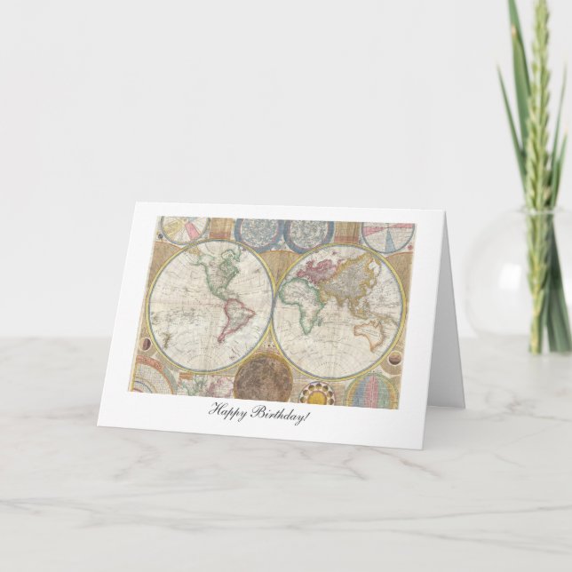 Tarjeta Cumpleaños del mapa de Viejo Mundo feliz a partir (Anverso)
