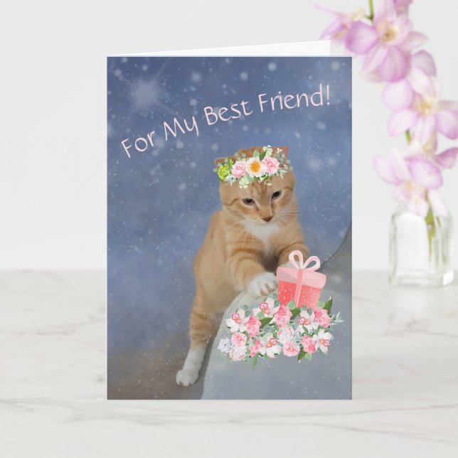 Tarjeta Cumpleaños del mejor amigo Kitten (Orquídea)