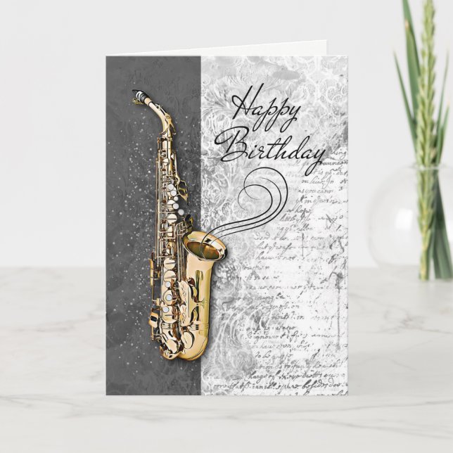 Tarjeta Cumpleaños del músico saxofón de Guay Jazz Rock &  (Anverso)
