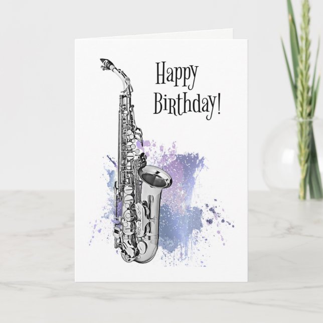 Tarjeta Cumpleaños del músico saxofón de Guay Jazz Rock &  (Anverso)