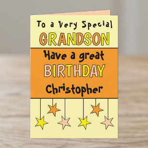 Tarjeta Cumpleaños del naranja del nombre del nieto especi