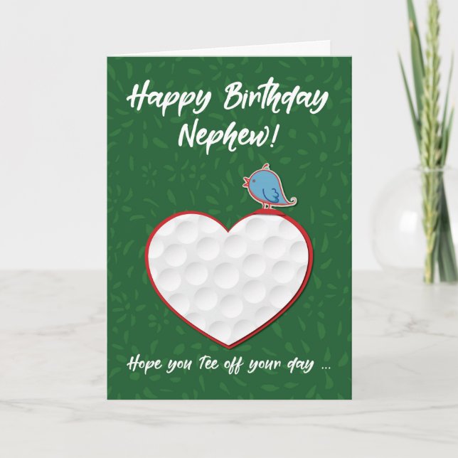 Tarjeta Cumpleaños del Nephew Golf Sports Heart (Anverso)