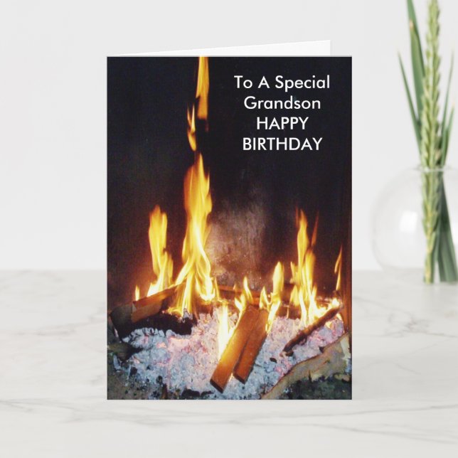 Tarjeta Cumpleaños del nieto personalizado del incendio de (Anverso)