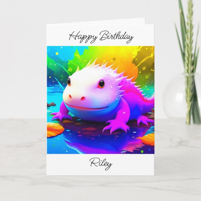 Tarjeta Cumpleaños del niño Axolotl personalizado (Anverso)