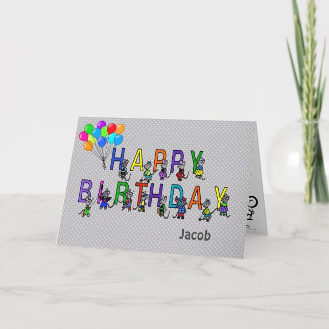 Tarjeta Cumpleaños del niño Gray Mice (Anverso)