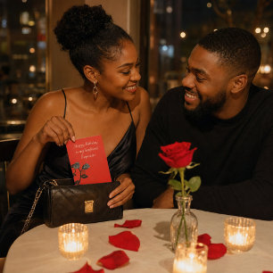 Tarjeta Cumpleaños del novio con Rosa Roja y Negra Románti