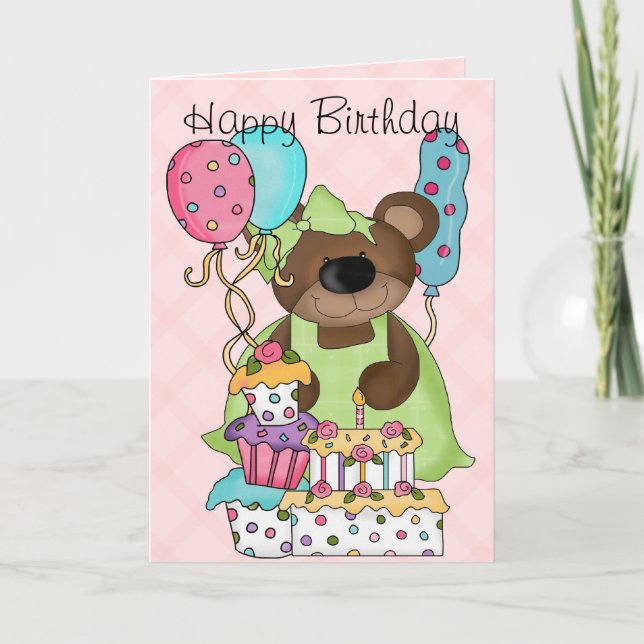 Tarjeta Cumpleaños del oso Cute (Anverso)