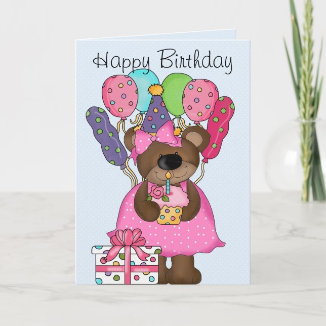 Tarjeta Cumpleaños del oso Cute (Anverso)