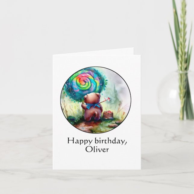 Tarjeta Cumpleaños del oso de un niño pequeño (Anverso)